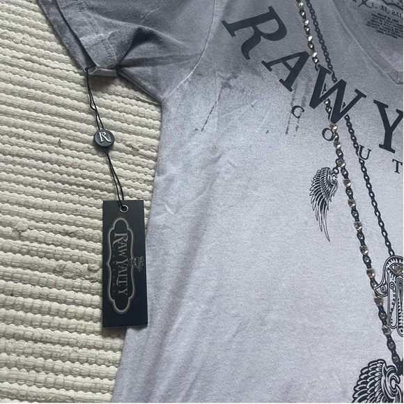 Rawyalty Couture Label Splatter Jeweled Solid T-Shirt Black Medium - Picture 3 of 10